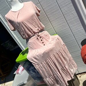 Two piece set pink midi skirt crop top from boutique